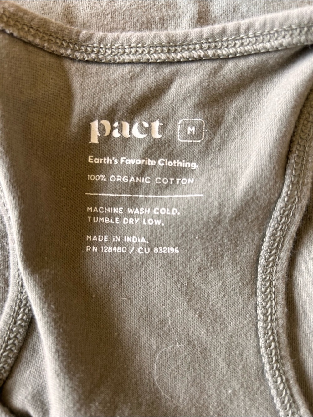 Pact Olive Green Racerback Tank medium organic cotton - Picture 4 of 5